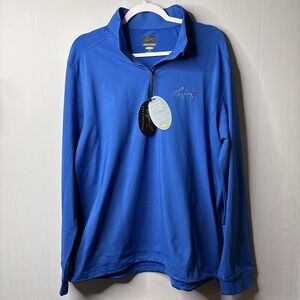 NTW Greg Norman Quart Zip Pullover LARGE Spandex Polyester BLUE GOLF LONG SLEEVE